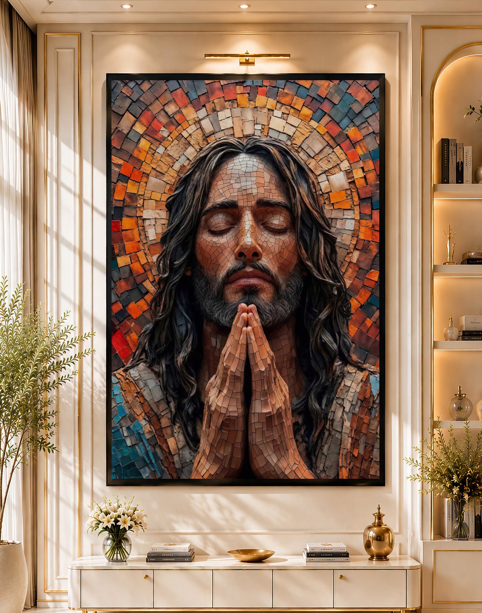 Tranh Công Giáo - Chúa Giêsu Cầu Nguyện - Tranh In Canvas/ Tráng Gương
