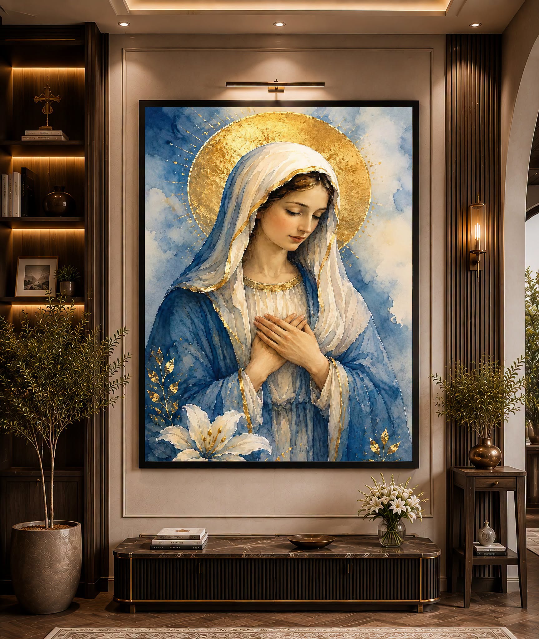 Tranh Công Giáo - Mẹ Maria Cầu Nguyện - Tranh In Canvas/ Tráng Gương