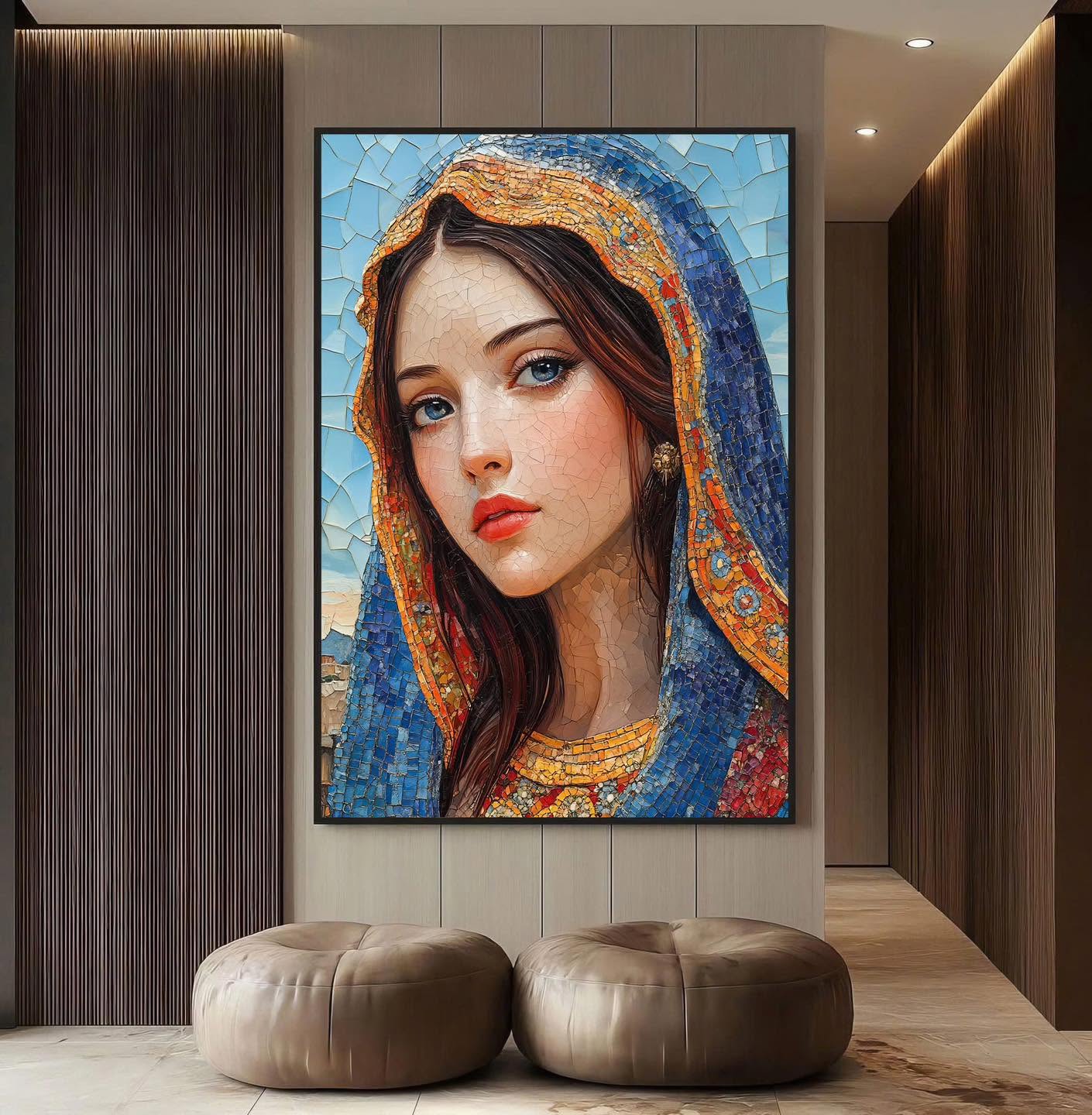 Tranh Công Giáo - Mẹ Maria - Tranh In Canvas/ Tráng Gương